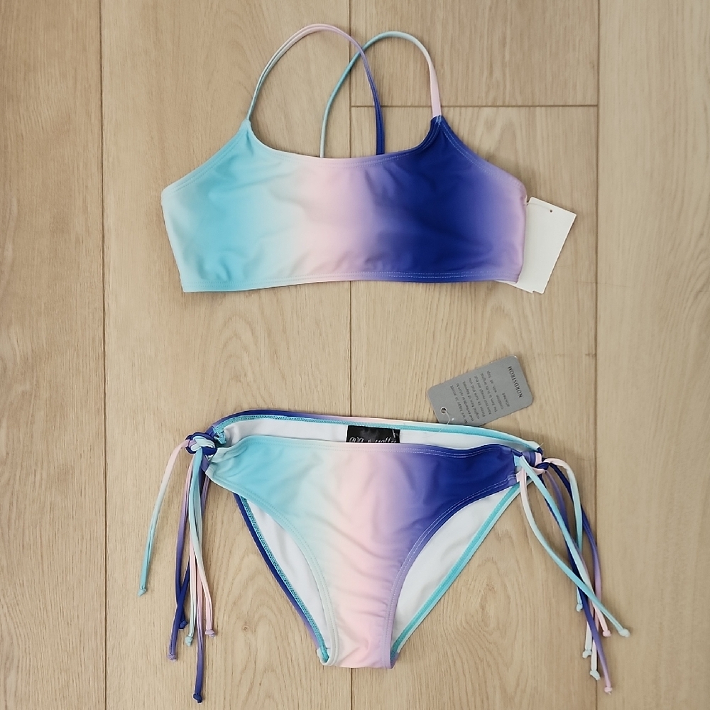 Ava & Yelly Ombre Girls Bikini Set in Blue/Pink/Purple 14 Top 12 Bottoms NWT